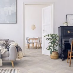 Real Wood Flooring Store 7 Liberty Floors Ivory White Oak - Herringbone Parquet 14mm Engineered Real Wood Flooring (219387)