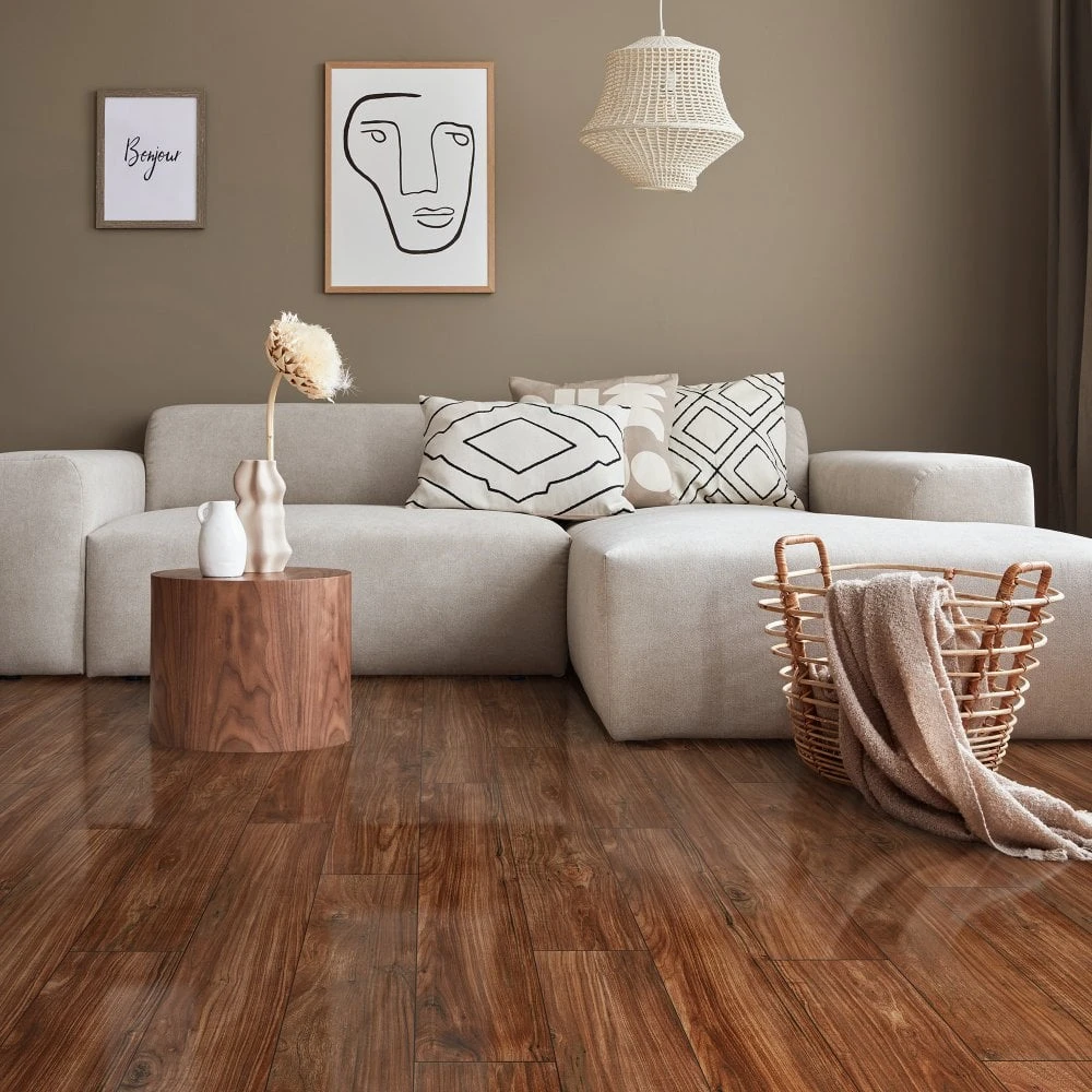 Liberty Floors Walnut - Lustre 8mm High Gloss Laminate Flooring (217785) 6 Liberty Floors Walnut - Lustre 8mm High Gloss Laminate Flooring (217785) - Image 4